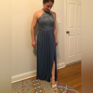 David’s Bridal lace bridesmaid dress with long mesh skirt